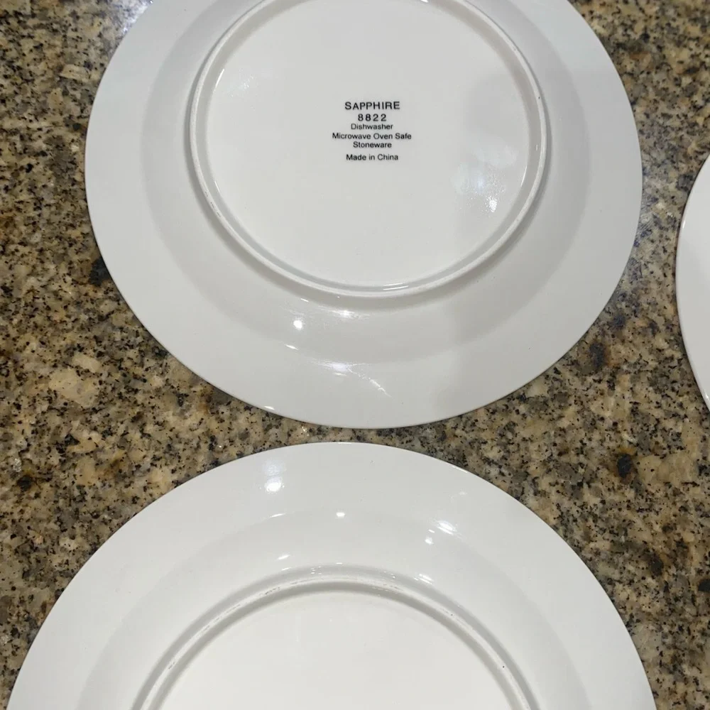 4 VTG Sapphire Sango 8822 MCM Stoneware Blue White Yellow 10.5”Dinner Plate Set